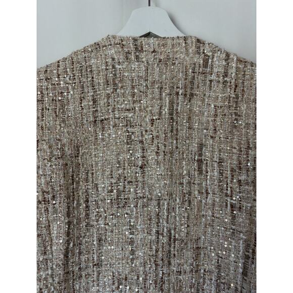 L'Agence Blazer Jacker 12 Womens Tan Beige Gold Open Front Tweed Pattern - Picture 7 of 14